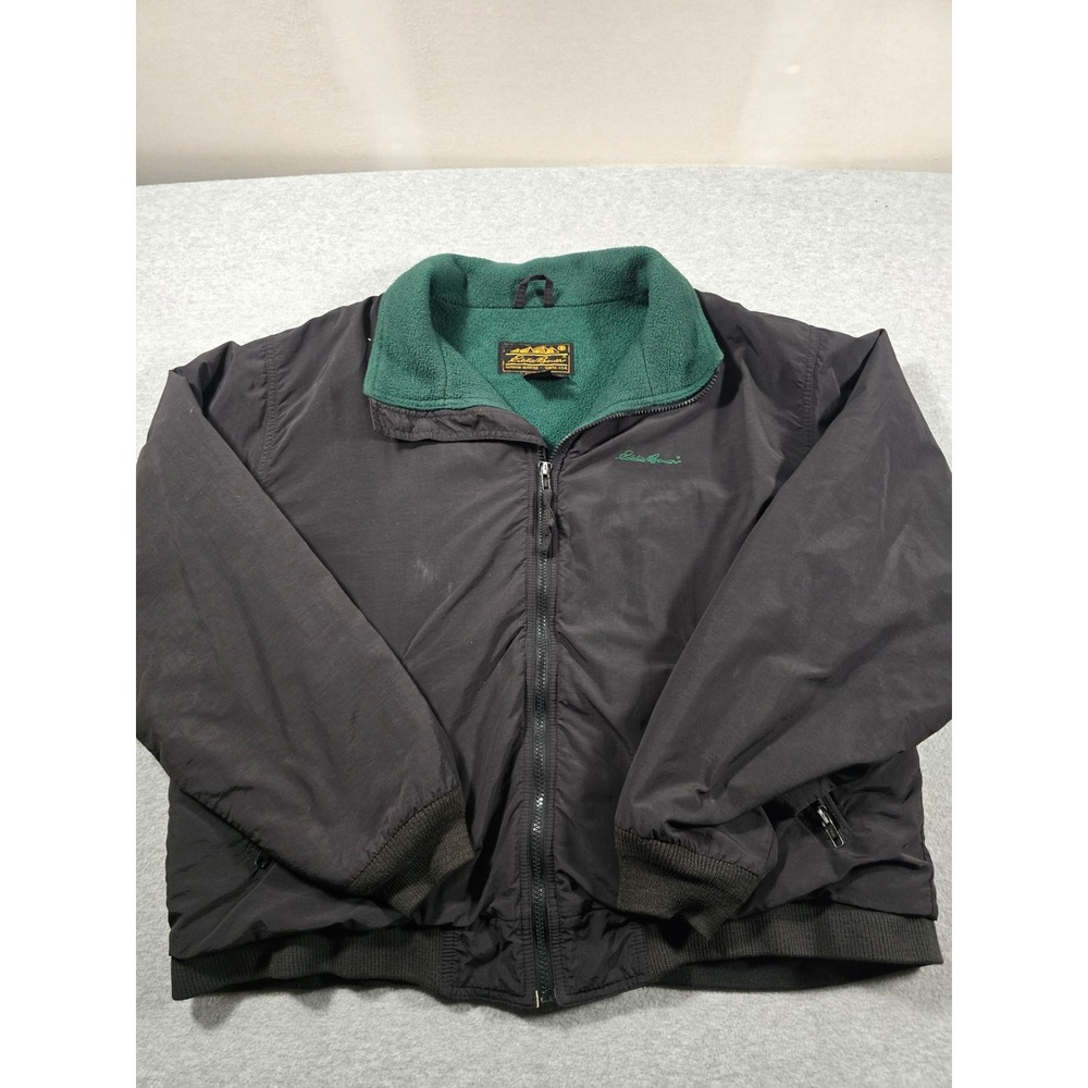 Vintage Eddie Bauer Windfoil Jacket Mens Large Black Green Fleece Made in USA